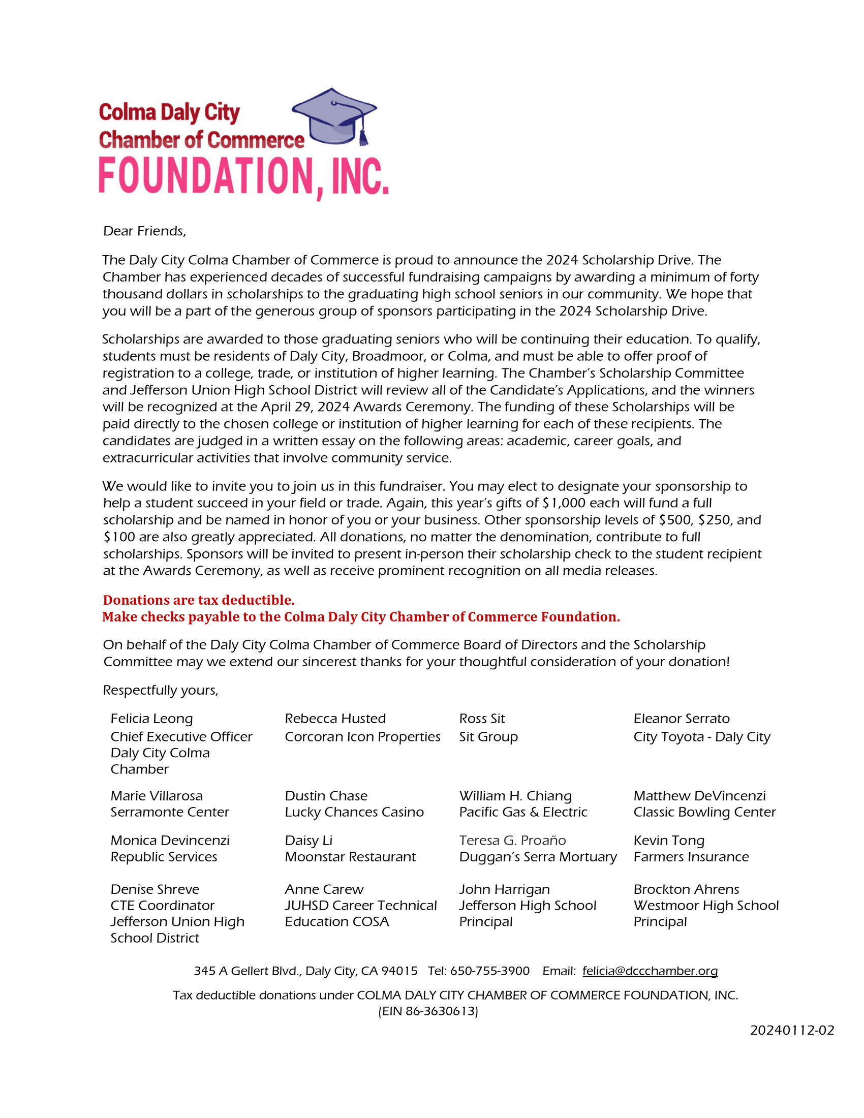 Access to Higher Education Scholarship Fund Drive 2024 donation detail letter Access to Higher Education Scholarship Fund Drive 2024 donation detail letter