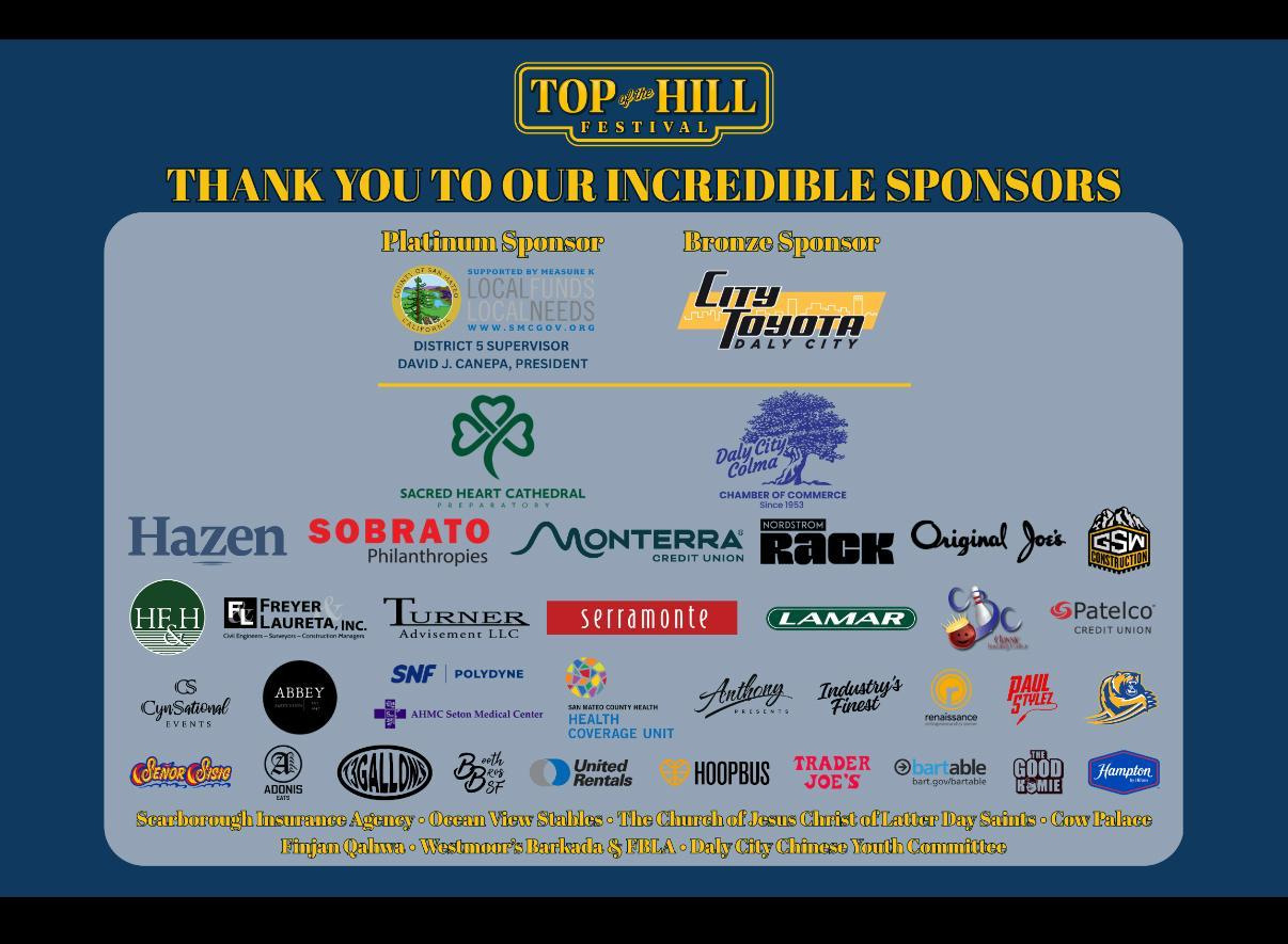 Official 2026 Top of the Hill Festival sponsor recognition